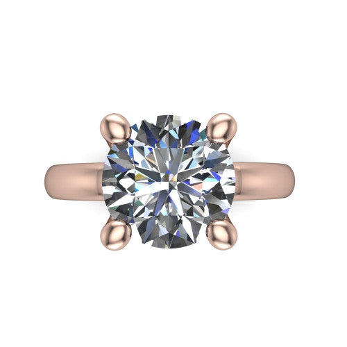 Brynlee round classic engagement ring in 18K Rose Gold, top-down view showing the round center diamond in its four-prong head from above