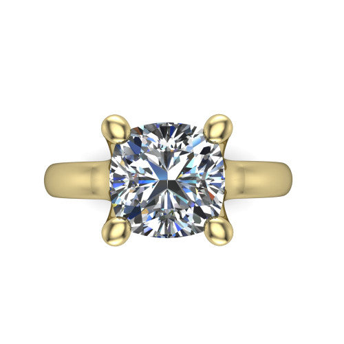 Brynlee cushion classic engagement ring in 18K Yellow Gold, top-down view showing the cushion center diamond in its four-prong head from above