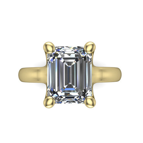 Brynlee emerald-cut classic engagement ring in 14K Yellow Gold, top-down view showing the emerald-cut center diamond in its four-prong head from above