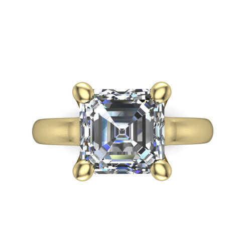 Brynlee square emerald-cut classic engagement ring in 14K Yellow Gold, top-down view showing the square emerald-cut center diamond in its four-prong head from above