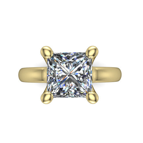Brynlee princess-cut classic engagement ring in 18K Yellow Gold, top-down view showing the princess-cut center diamond in its four-prong head from above