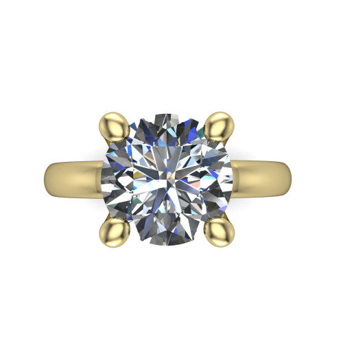 Brynlee round classic engagement ring in 14K Yellow Gold, top-down view showing the round center diamond in its four-prong head from above