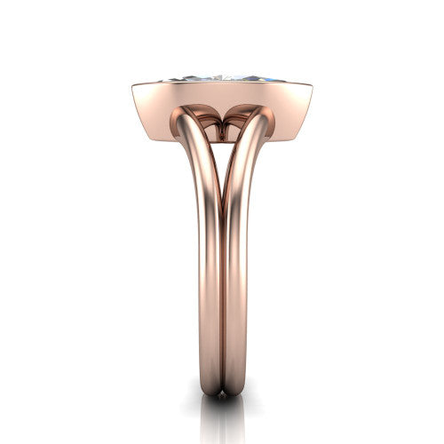 Emersyn marquise-cut classic engagement ring in 14K Rose Gold, side profile showing the split shank dividing into two rails beneath the bezel