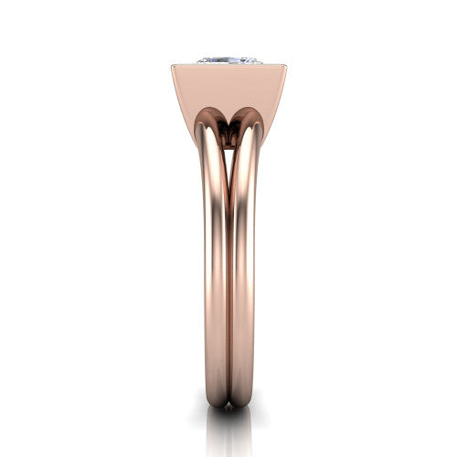 Emersyn princess-cut classic engagement ring in 14K Rose Gold, side profile showing the split shank dividing into two rails beneath the bezel
