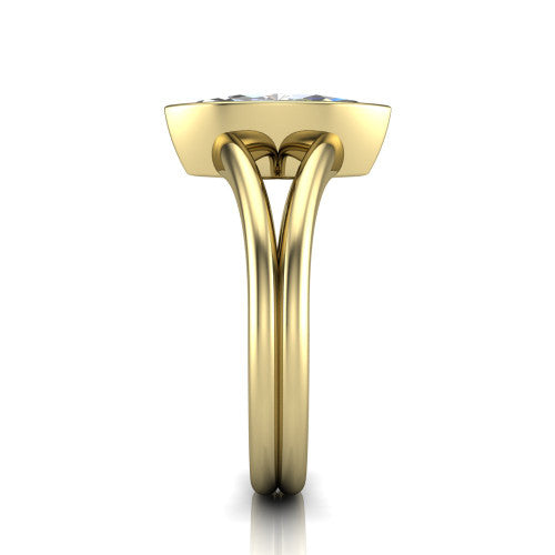 Emersyn marquise-cut classic engagement ring in 18K Yellow Gold, side profile showing the split shank dividing into two rails beneath the bezel