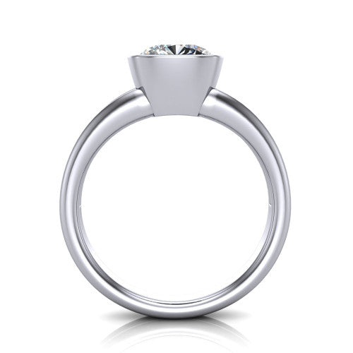 Emersyn cushion-cut classic engagement ring in 18K White Gold, through-finger front profile showing the full bezel setting and open gallery
