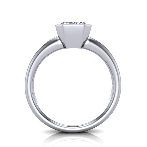 Emersyn emerald-cut classic engagement ring in Platinum, through-finger front profile showing the full bezel setting and open gallery