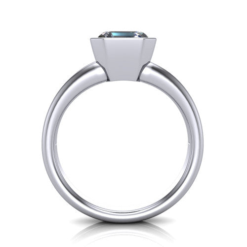 Emersyn square emerald-cut classic engagement ring in 18K White Gold, through-finger front profile showing the full bezel setting and open gallery