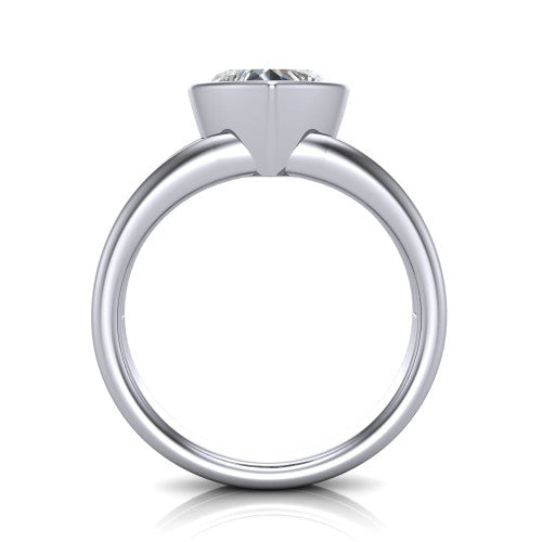 Emersyn heart-shaped classic engagement ring in 18K White Gold, through-finger front profile showing the full bezel setting and open gallery
