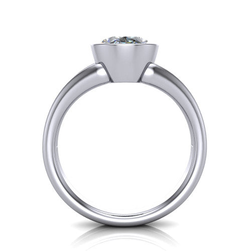 Emersyn oval classic engagement ring in 18K White Gold, through-finger front profile showing the full bezel setting and open gallery