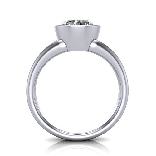 Emersyn round classic engagement ring in Platinum, through-finger front profile showing the full bezel setting and open gallery