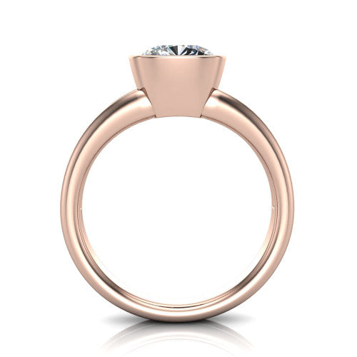 Emersyn cushion-cut classic engagement ring in 18K Rose Gold, through-finger front profile showing the full bezel setting and open gallery