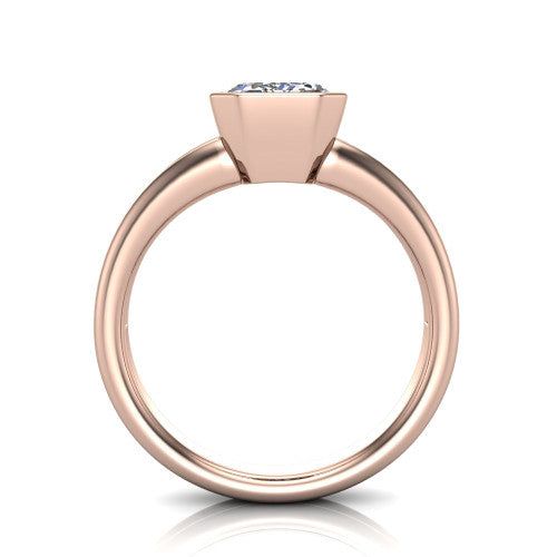 Emersyn emerald-cut classic engagement ring in 14K Rose Gold, through-finger front profile showing the full bezel setting and open gallery