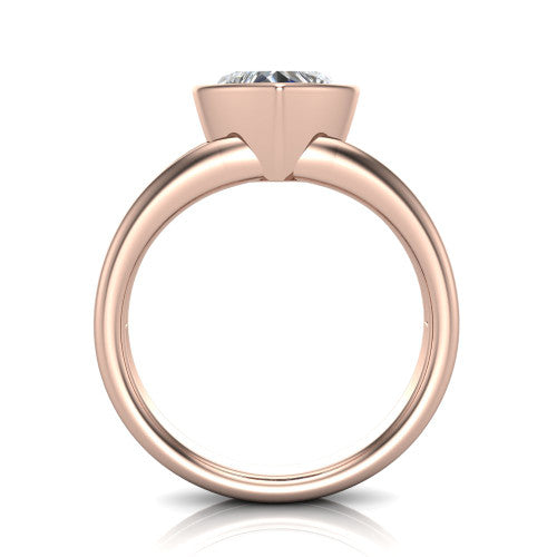 Emersyn heart-shaped classic engagement ring in 18K Rose Gold, through-finger front profile showing the full bezel setting and open gallery