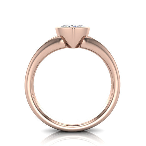 Emersyn marquise-cut classic engagement ring in 14K Rose Gold, through-finger front profile showing the full bezel setting and open gallery