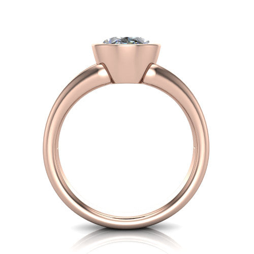Emersyn oval classic engagement ring in 14K Rose Gold, through-finger front profile showing the full bezel setting and open gallery