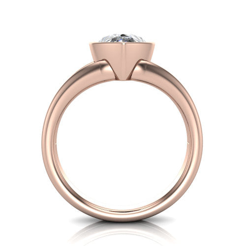Emersyn pear-shaped classic engagement ring in 18K Rose Gold, through-finger front profile showing the full bezel setting and open gallery