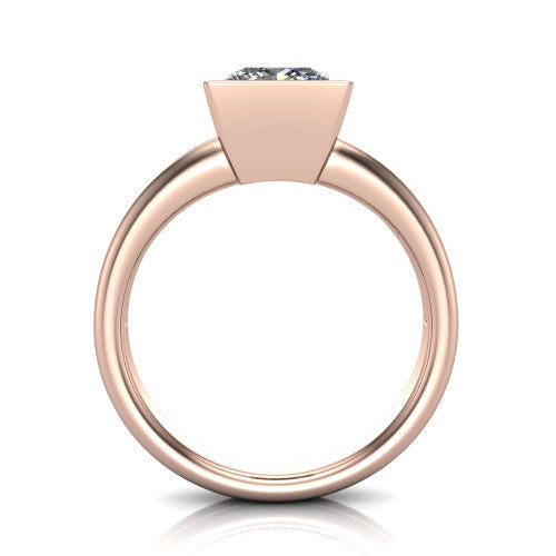 Emersyn princess-cut classic engagement ring in 18K Rose Gold, through-finger front profile showing the full bezel setting and open gallery