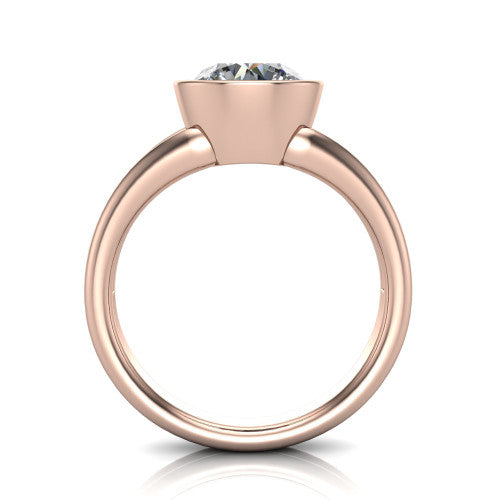 Emersyn round classic engagement ring in 14K Rose Gold, through-finger front profile showing the full bezel setting and open gallery