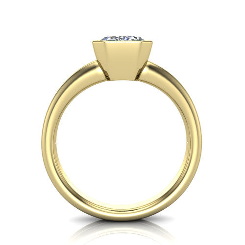 Emersyn emerald-cut classic engagement ring in 18K Yellow Gold, through-finger front profile showing the full bezel setting and open gallery