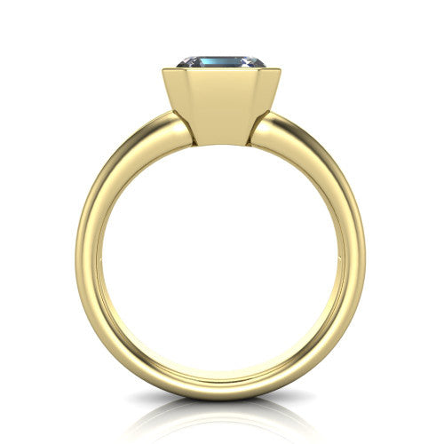 Emersyn square emerald-cut classic engagement ring in 14K Yellow Gold, through-finger front profile showing the full bezel setting and open gallery