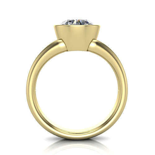 Emersyn round classic engagement ring in 18K Yellow Gold, through-finger front profile showing the full bezel setting and open gallery