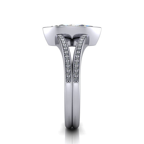 Kaia marquise classic engagement ring in 14K White Gold, side profile showing the bezel setting and twin pave rows in side view