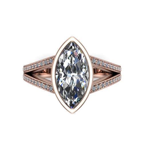 Kaia marquise classic engagement ring in 14K Rose Gold, top-down view showing the marquise center diamond framed by the full bezel from above