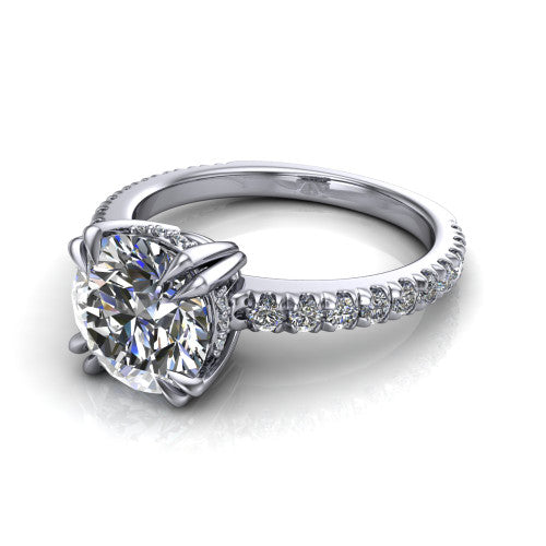 Jordyn round hidden halo engagement ring in 14K White Gold, three-quarter perspective showing the round center diamond with a hidden halo above a pave band