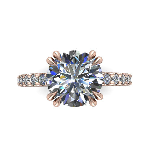 Jordyn round hidden halo engagement ring in 14K Rose Gold, top-down view showing the round center diamond and pave band from above