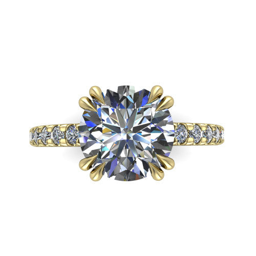 Jordyn round hidden halo engagement ring in 14K Yellow Gold, top-down view showing the round center diamond and pave band from above