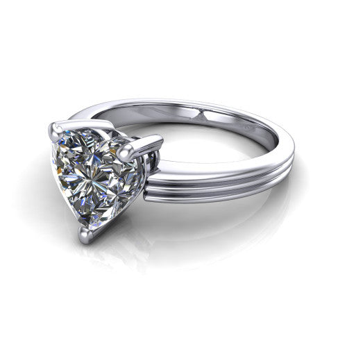 Reagan heart classic engagement ring in 14K White Gold, three-quarter perspective showing the heart center diamond above a grooved polished band