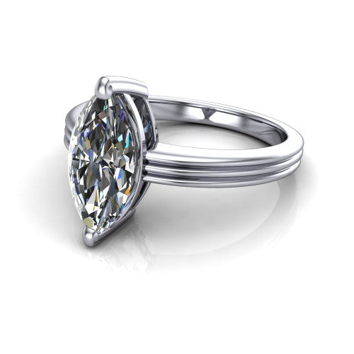 Reagan marquise classic engagement ring in 14K White Gold, three-quarter perspective showing the marquise center diamond above a grooved polished band