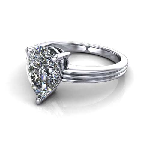 Reagan pear classic engagement ring in 14K White Gold, three-quarter perspective showing the pear center diamond above a grooved polished band
