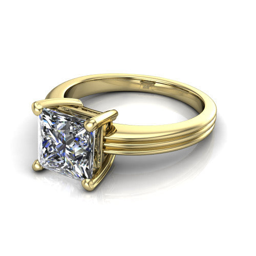 Reagan princess-cut classic engagement ring in 14K Yellow Gold, three-quarter perspective showing the princess-cut center diamond above a grooved polished band