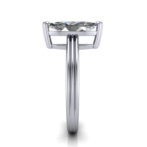 Reagan marquise classic engagement ring in 18K White Gold, side profile showing the channel-grooved polished band in side view