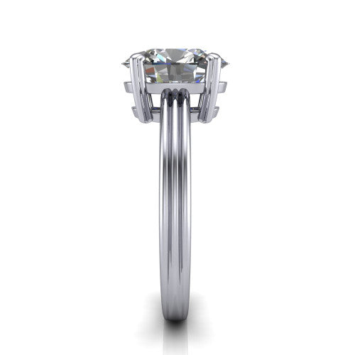 Reagan oval classic engagement ring in 18K White Gold, side profile showing the channel-grooved polished band in side view