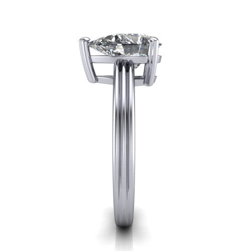 Reagan pear classic engagement ring in 14K White Gold, side profile showing the channel-grooved polished band in side view