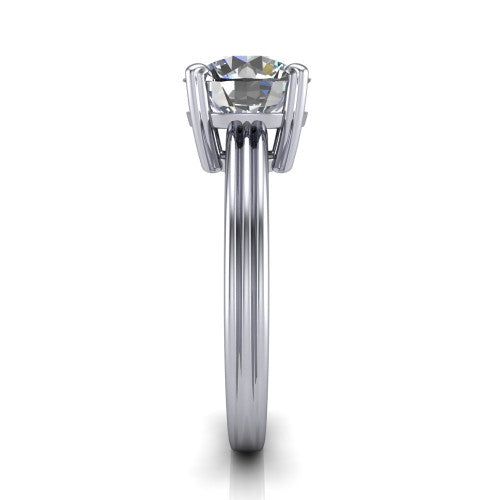 Reagan round classic engagement ring in 18K White Gold, side profile showing the channel-grooved polished band in side view