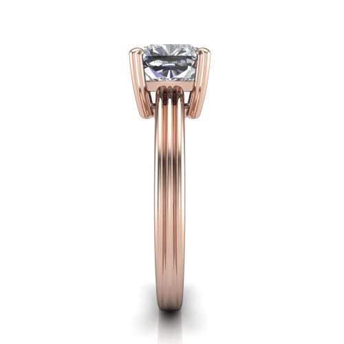Reagan cushion classic engagement ring in 14K Rose Gold, side profile showing the channel-grooved polished band in side view