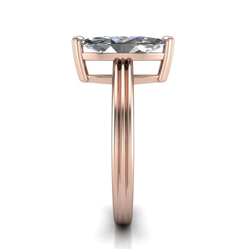Reagan marquise classic engagement ring in 14K Rose Gold, side profile showing the channel-grooved polished band in side view
