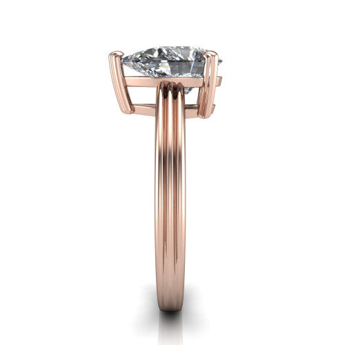 Reagan pear classic engagement ring in 14K Rose Gold, side profile showing the channel-grooved polished band in side view