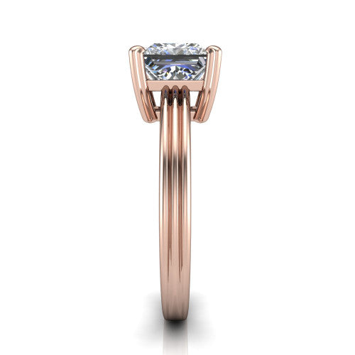 Reagan princess-cut classic engagement ring in 14K Rose Gold, side profile showing the channel-grooved polished band in side view