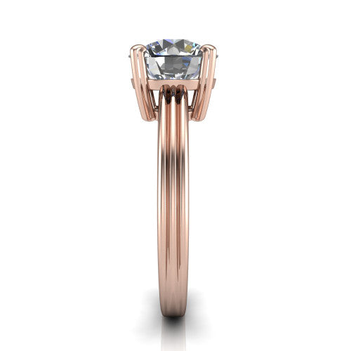 Reagan round classic engagement ring in 18K Rose Gold, side profile showing the channel-grooved polished band in side view
