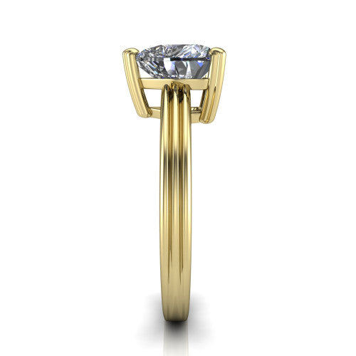 Reagan heart classic engagement ring in 14K Yellow Gold, side profile showing the channel-grooved polished band in side view