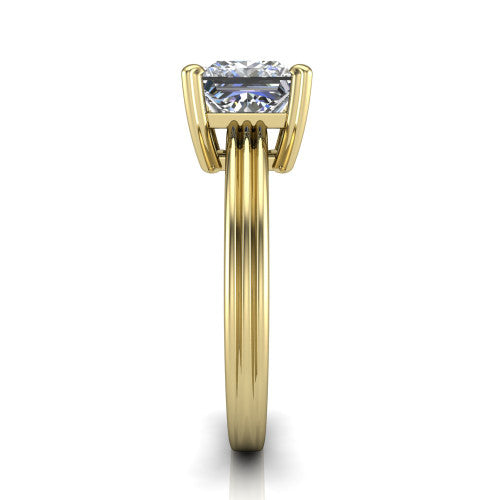 Reagan princess-cut classic engagement ring in 14K Yellow Gold, side profile showing the channel-grooved polished band in side view