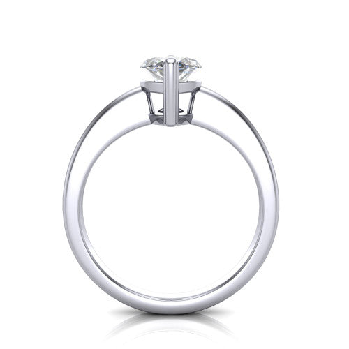 Reagan marquise classic engagement ring in 18K White Gold, through-finger front profile showing the grooved band and open gallery from the front