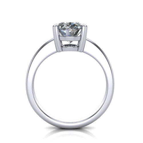 Reagan oval classic engagement ring in Platinum, through-finger front profile showing the grooved band and open gallery from the front