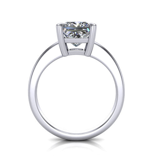Reagan princess-cut classic engagement ring in Platinum, through-finger front profile showing the grooved band and open gallery from the front