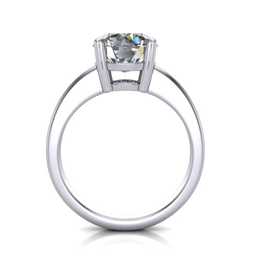 Reagan round classic engagement ring in 18K White Gold, through-finger front profile showing the grooved band and open gallery from the front